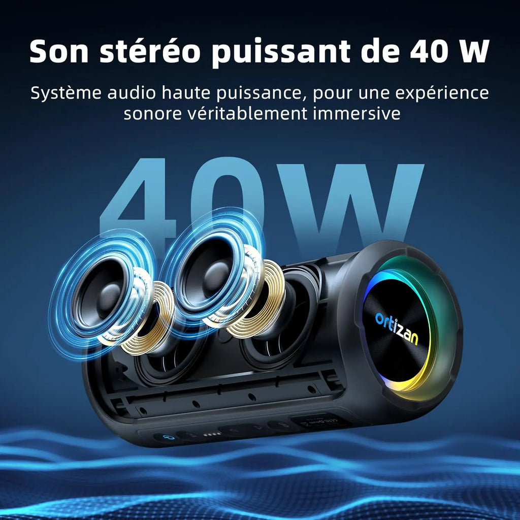 Enceinte Bluetooth Portable Ortizan X8 Pro – 40W, IPX7, RGB, 30h d'autonomie