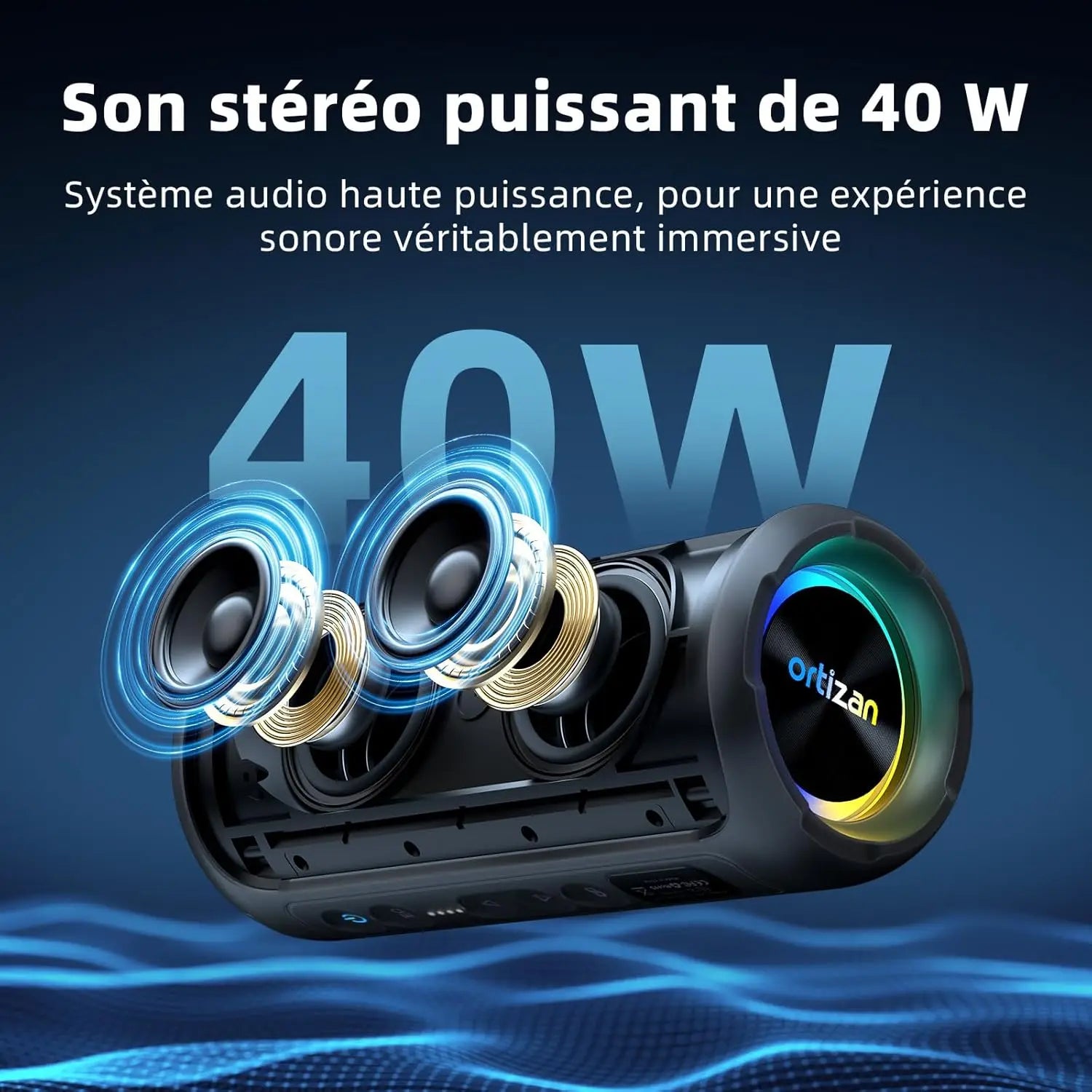 Enceinte Bluetooth Portable Ortizan X8 Pro – 40W, IPX7, RGB, 30h d'autonomie