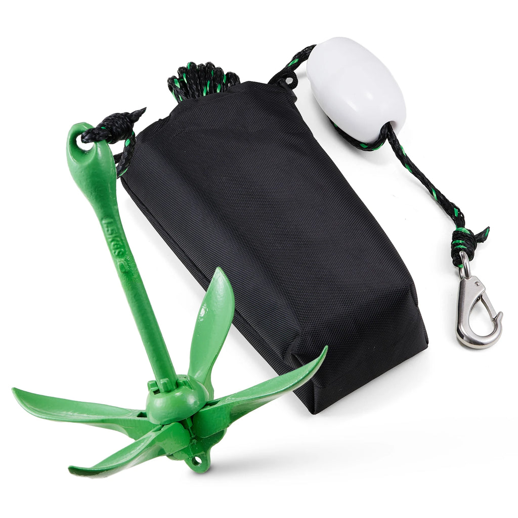 Kit d’Ancre Pliable 1,6 kg pour Jet Ski, Bateau – Corde 8 m, Flotteur et Sac Inclus