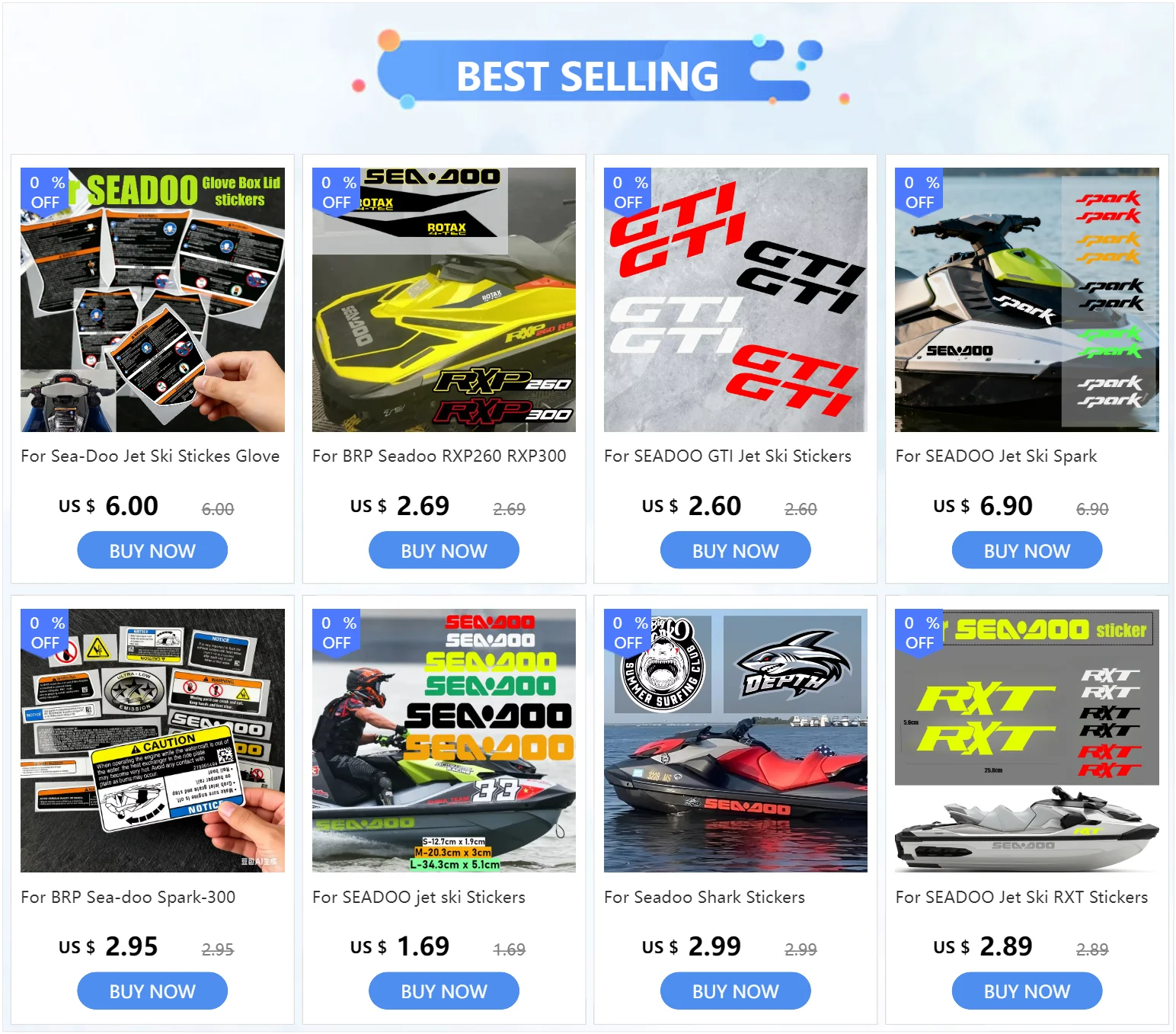Kit Stickers Réfléchissants Sea-Doo Spark 300 – Décalcomanies Étanches BRP