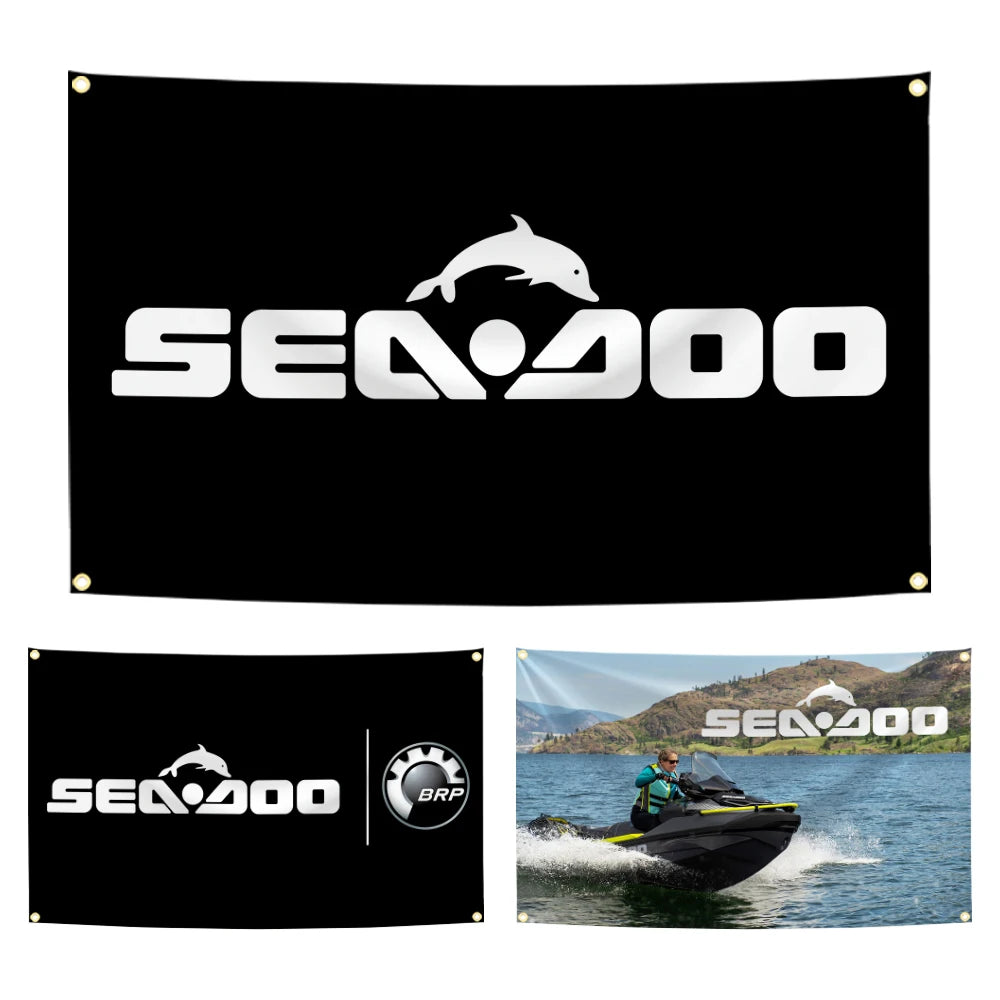 Drapeau Sea-Doo 90x150cm – Tapisserie Polyester Personnalisée Décoration Jet Ski