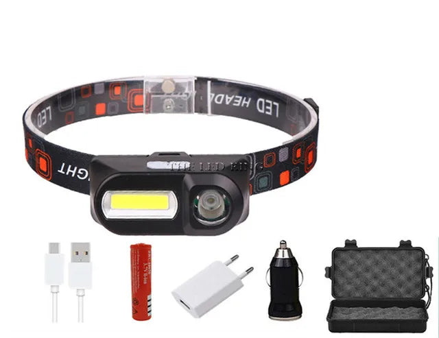 Rechargeable USB COB LED Headlamp – 2000 lm, 6 Modes, Waterproof | Camping, Fishing, Boating
