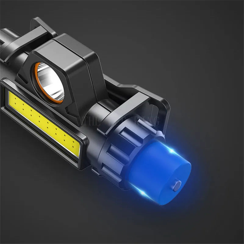 Lampe Frontale LED COB Rechargeable USB – 2000 lm, 6 Modes, Waterproof | Camping, Pêche, Nautique