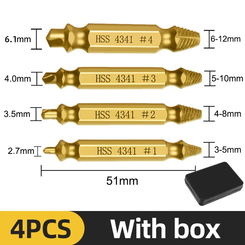 Damaged Screw Extractor – Set of 4/5/6 pcs, HSS Steel, Centering Drill Bit | Nautical Workshop