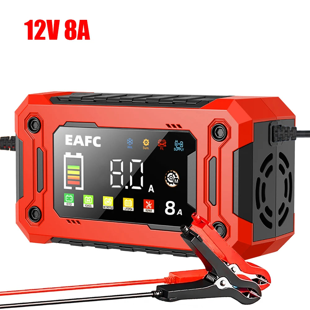 Chargeur de Batterie Intelligent EAFC 12V – Réparation par Impulsions, Écran LCD, AGM/GEL/Plomb