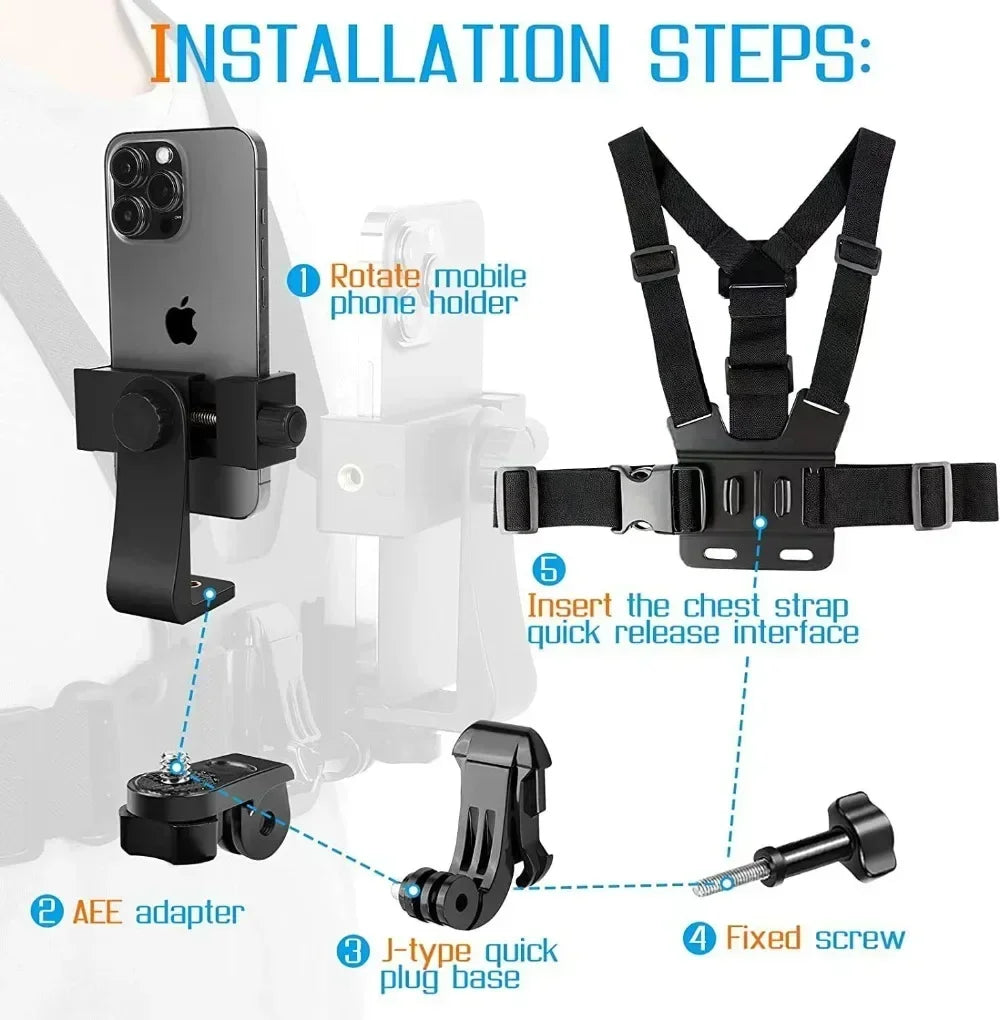 Chest harness for phone and action camera – Adjustable, jet ski and PWC compatible