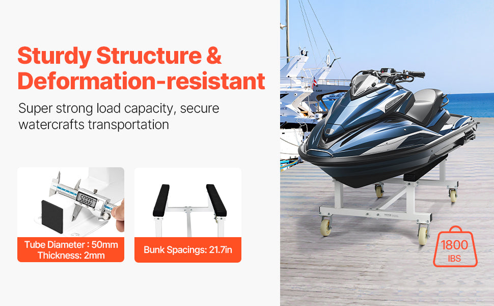 Chariot de Mise à l'Eau Jet Ski VEVOR 816 kg – Dolly PWC avec 4 Roulettes