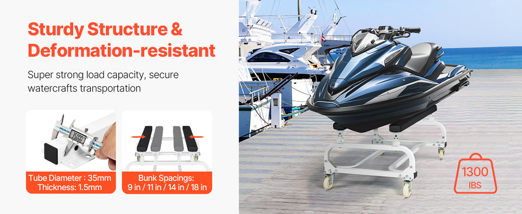 Chariot de Mise à l'Eau Jet Ski VEVOR 454kg /590 kg – Dolly PWC Ajustable