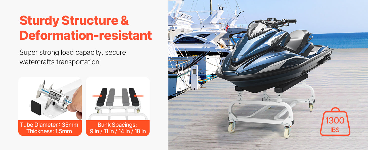 Chariot de Mise à l'Eau Jet Ski VEVOR 454kg /590 kg – Dolly PWC Ajustable